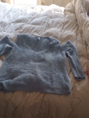 VENUS Light Blue Fuzzy Crewneck Sweater